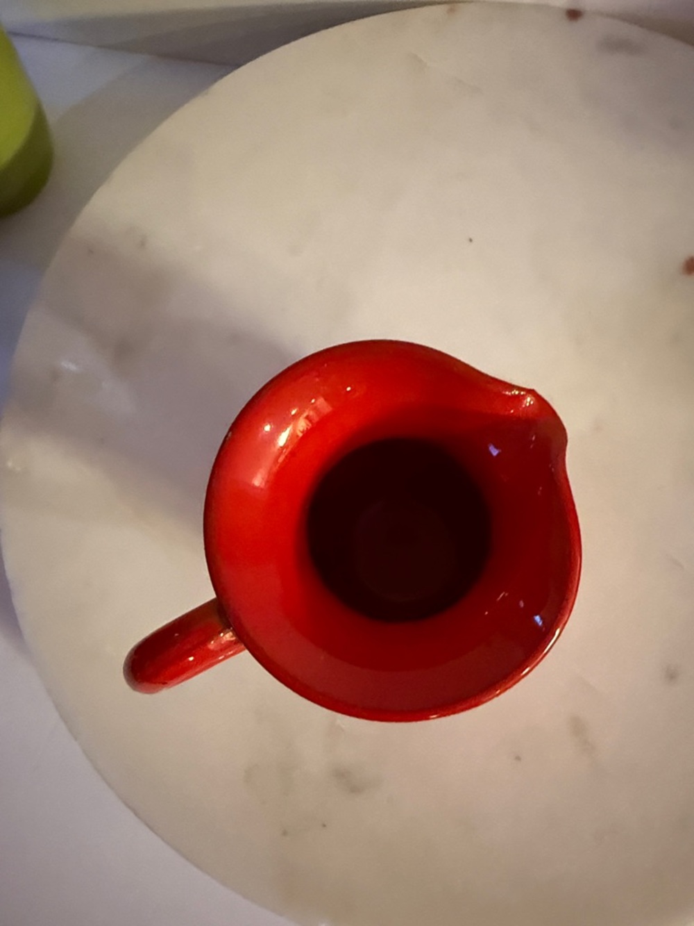 Glossy Red Ceramic Pitcher with Signed Base Italy is written on bottom - Picture 6 of 17